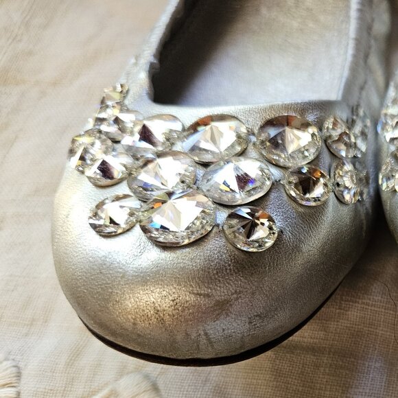 Miu Miu silver ballet flat prism crystal embellished, elastic heel Italy sz 38.5 - Picture 5 of 14